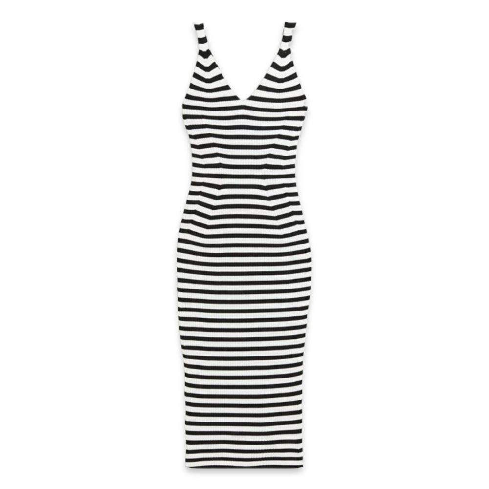 H&M Divided Rib Knit Bodycon Midi Dress in Black & White Stripe
